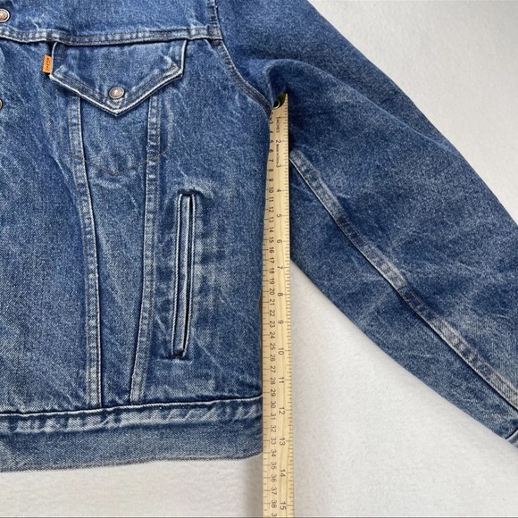 Vintage Levi’s Sherpa Lined Denim Trucker Jacket Orange Tab Size 44 USA Made - Picture 9 of 16